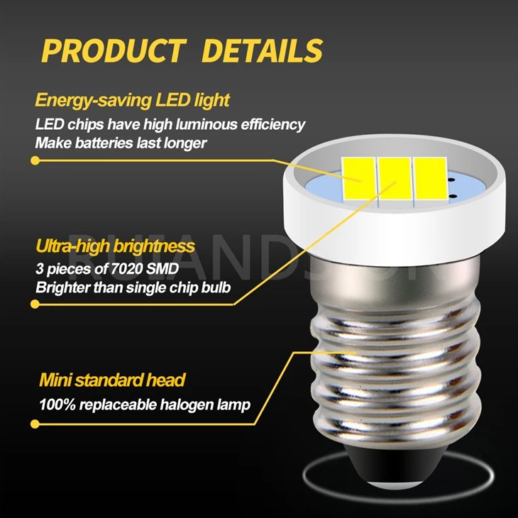 Ruiandsion E10 Miniature Screw Bulbs Flashlights Torch Bike Lights 12V 24V White Warm White